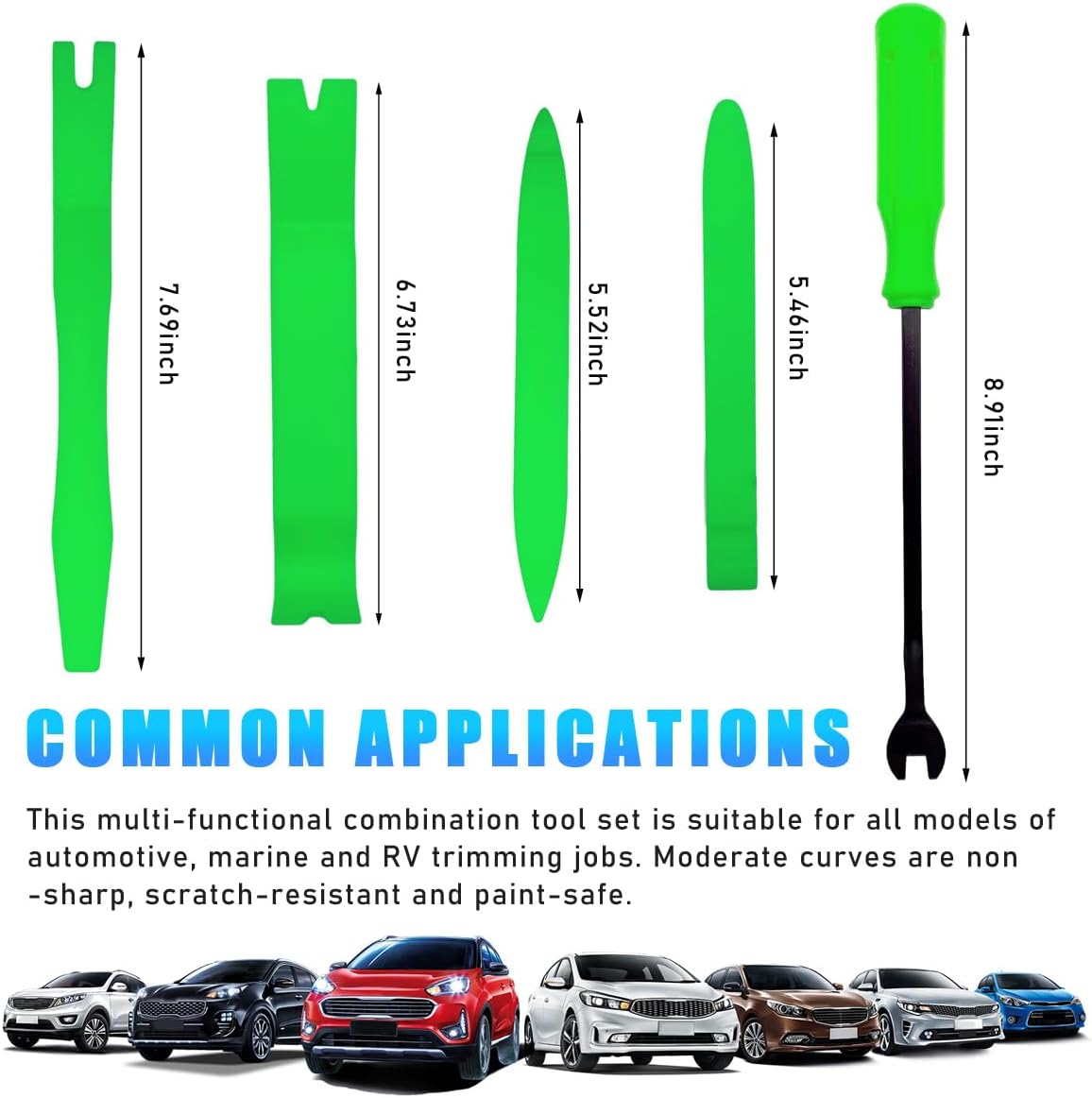 Ohleats 5PCS Auto Trim Removal Tool Kit, No Scratch Plastic Pry Tool Kit for Car Panel Audio Dashboard Dismantle, Automotive Interior Trim Molding Fastener Remover, Car Accessories (Green)