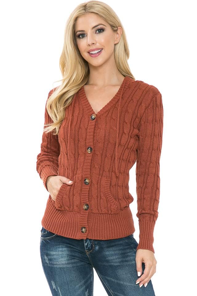 Cardigan Sweaters for Women,Hooded Sweaters for Women,Long Sleeve Open Front Buttons Knit Cardigan for Women2