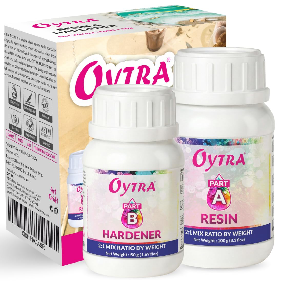 Oytra Resin Epoxy Liquid 150 Gram 2 1 with Hardener Ultra Clear Transparent