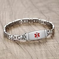 Vista 15 de Pulseras médicas de la identificación de la alerta del acero inoxidable de la señora de la manera