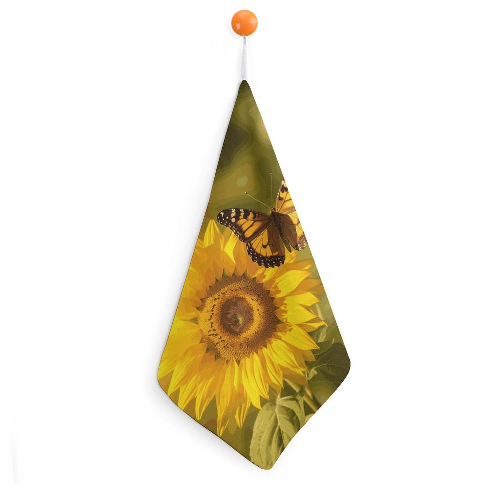 LDGSUPH Sunflower Butterfly Sunny Hand Towels Fashion Hand Face Towel with Hanging Strap Absorbent Soft Decorative Towel Fade Resistant Cozy Face Cloths for Kitchen Gym Bathroom Towels 1PCS