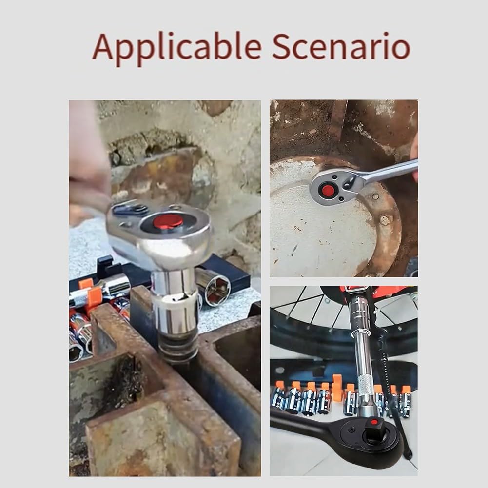 Juego de llaves de vaso de trinquete de 72 dientes, 3 piezas, kit de accionamiento de acero al cromo vanadio, mango reversible para reparación de automóviles y mantenimiento del hogar