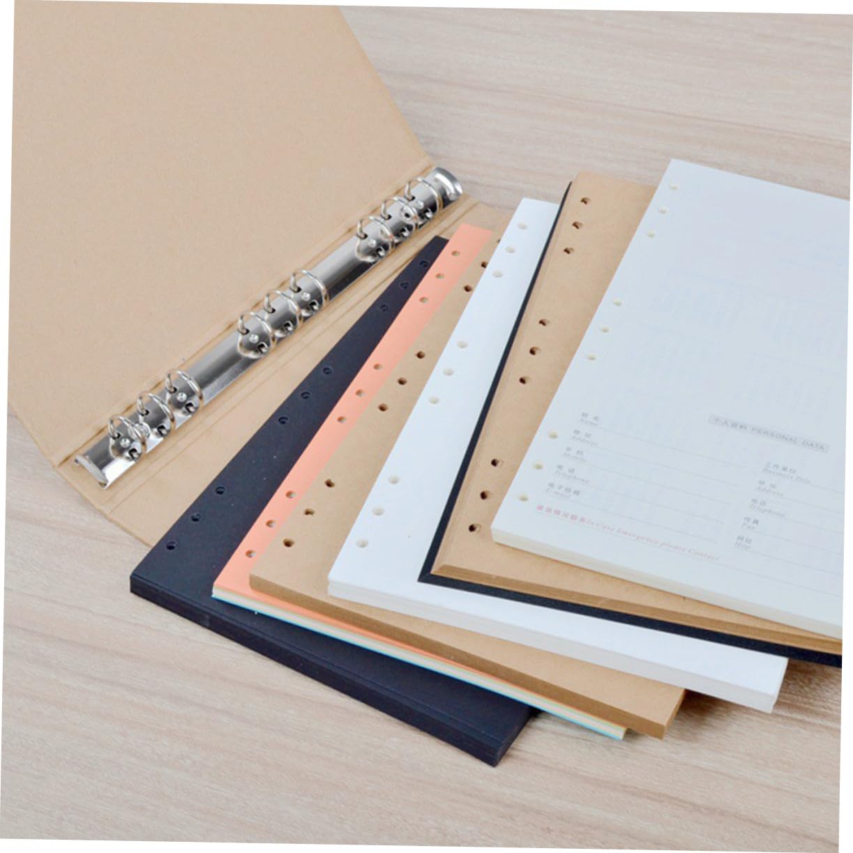 3 pièces Lot de Classeurs Souples à Anneaux Kraft Couverture Reliure pour Carnet Perforé Protection et Portable pour Bureau et École