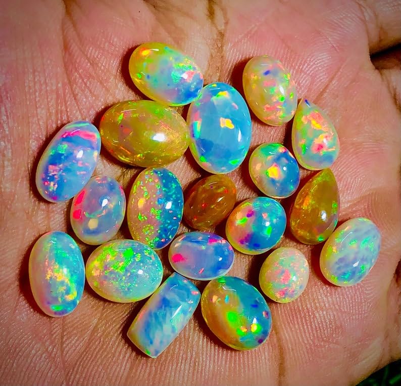 6-8MM BLACK Ethiopian Opal,15PCS Cabochon AAA Quality BLACK Ethiopian Opal,15PCS OVAL Cabochon Ethiopian Opal Cabochon Natural welo opal multi fire opal loose Gemstone For Jewelry Making