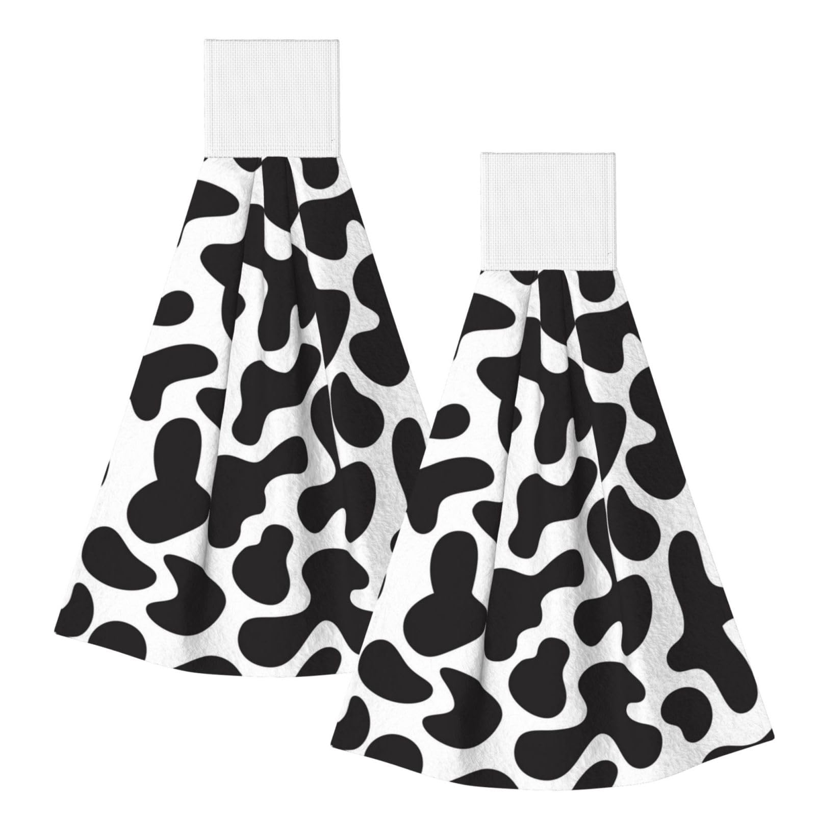 DOPKLNA Seamless Pattern With Spotted Cow, 2 Pcs Hanging Coral Fiber Hand Towels for Bathroom, Absorbent Kitchen Towels