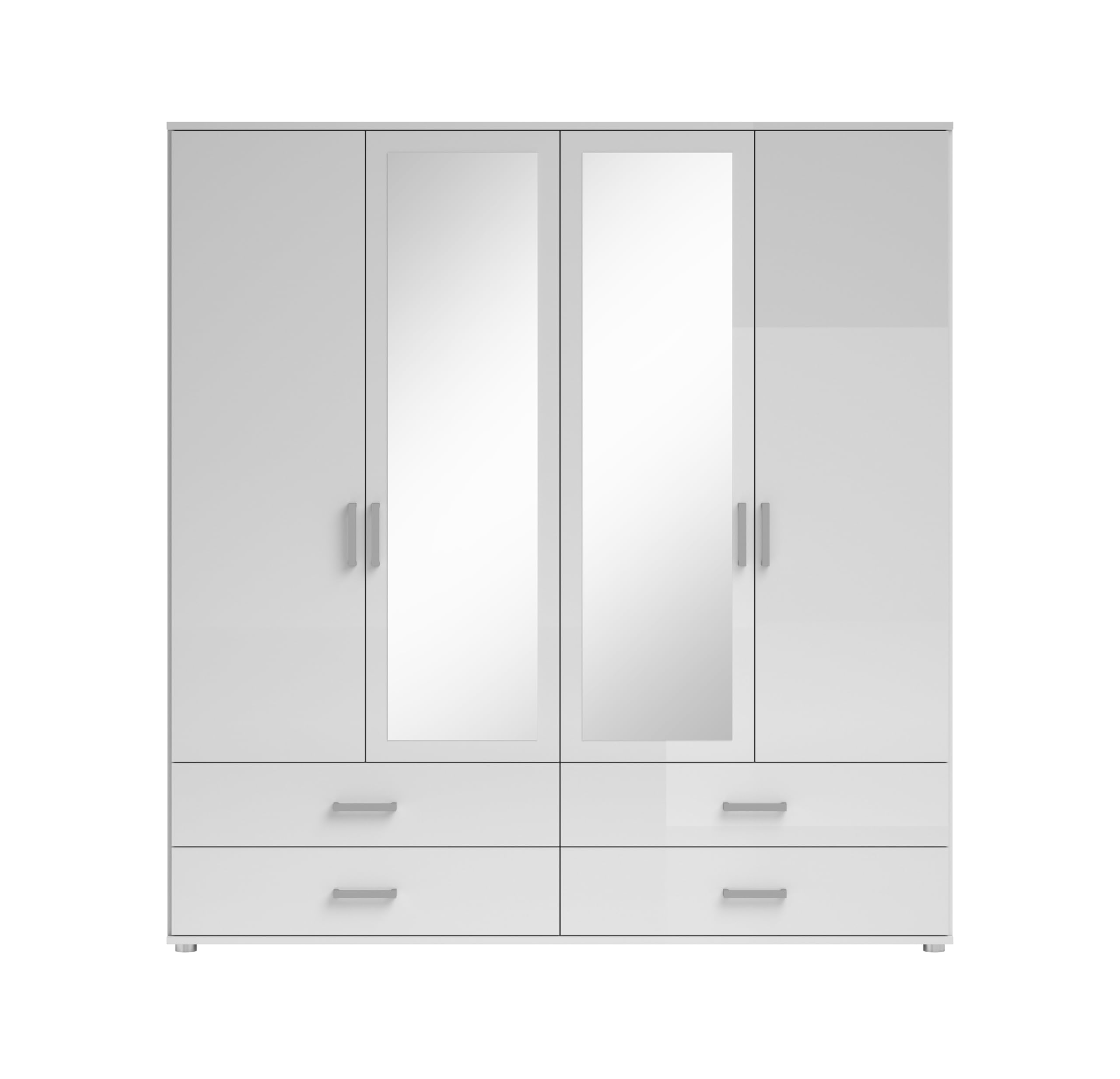 AVANTI TRENDSTORE Torreglia - Armadio a 4 ante a battente, di cui 2 anta in legno e 2 ante con specchio e 4 cassetti, legno laminato nel colore bianco opaco. Dimensioni: LAP 180x190x51 cm