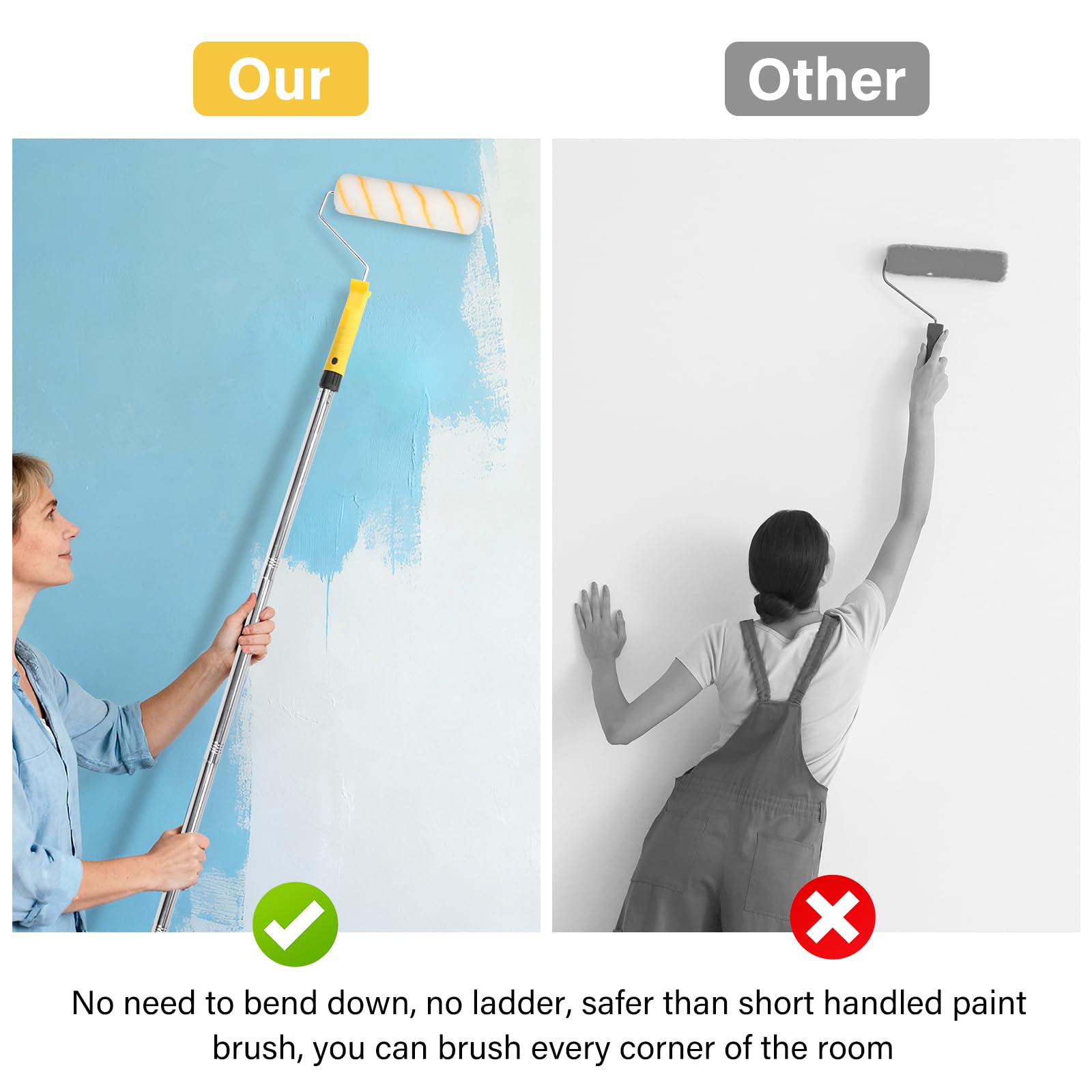 Juego de rodillos de pintura antigoteo para pared y techo para decoración del hogar, incluye rodillo de pintura para paredes y techos lisos, fácil de usar, ideal para proyectos de bricolaje