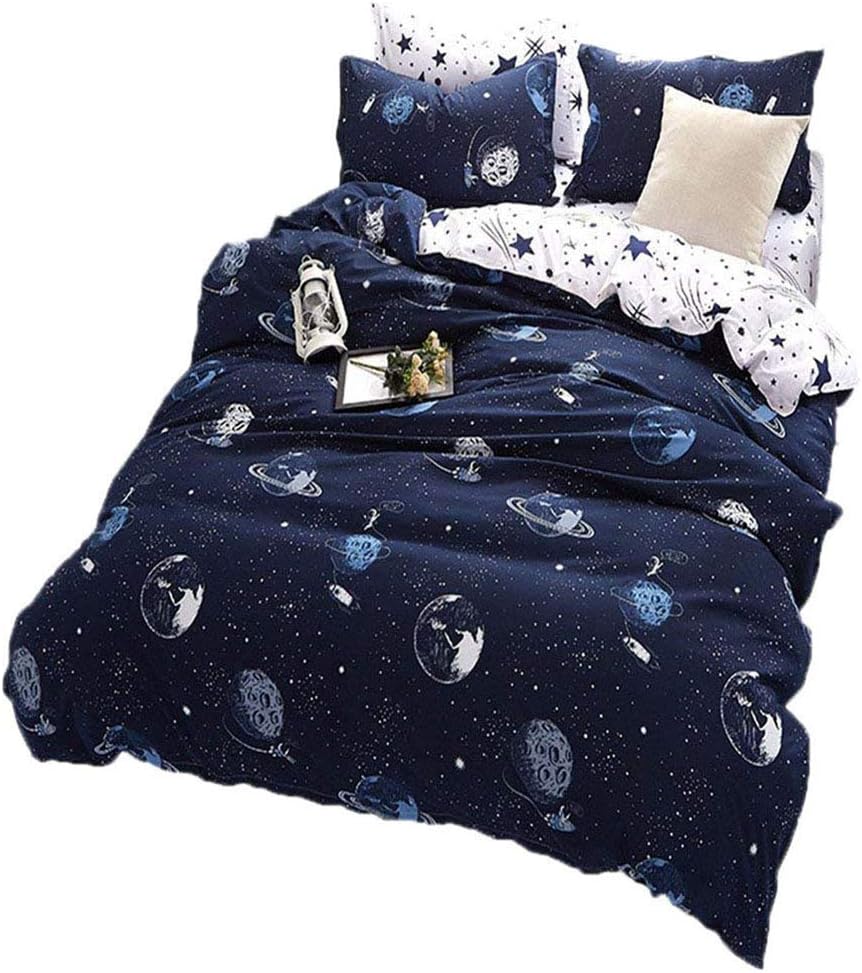 Outer Space Celestial Galaxy Duvet Cover Set, Comforter Set Luxury Soft Bedding, Space Theme Kids Quilt Cover (Blue, 1 Quilt Coverlet & 2 Pillowcases, Twin Size)