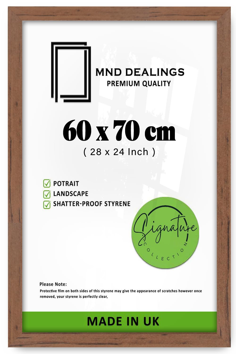 MND Dealings 60 x 70 CM Certificate Frame | Decorative Wall Display | MDF Construction & Perspex Front | Ideal for Home or Office | [Walnut]