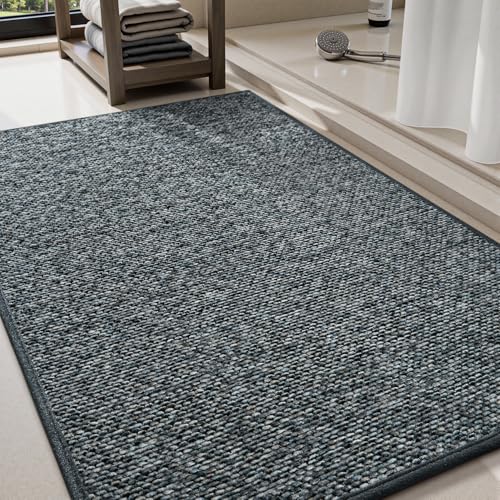 PADOOR Bath Mats for Bathroom, Thin Braided Bath Mats fits Under Door, No-Slip Rubber Bath Rugs, Machine Washable & Quick Dry Absorbent Bath Rugs for Bathroom (17"x35", Darkgrey) Darkgrey 17