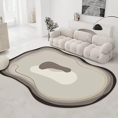 Miniatura 8 de Alfombra moderna geométrica irregular, alfombra de área abstracta, alfombra ovalada de lana sintética, antideslizante, lavable para interiores, sala