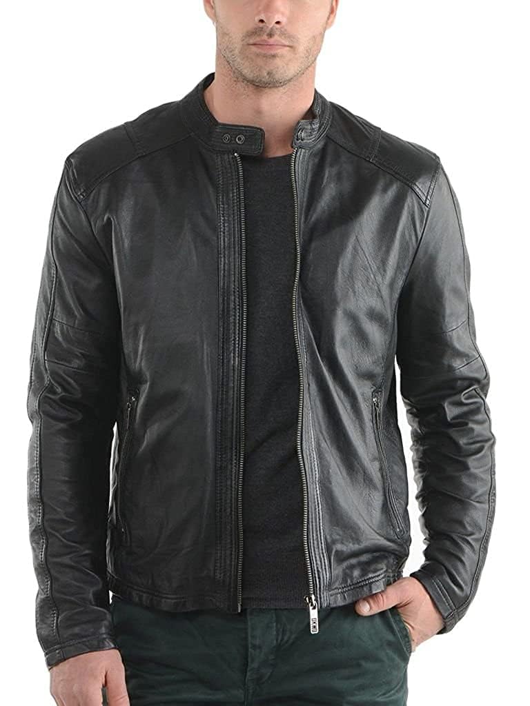 LM Men’s Pure Outerwear Leather Jacket (Size : XS to 4XL)
