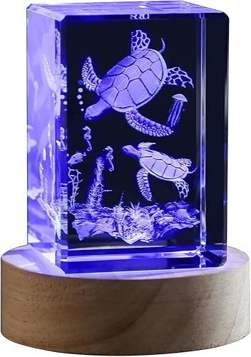 Miniatura 6 de Tortugas marinas 3D grabadas con láser con soporte, figura de tortuga 3D, luz nocturna, regalos de tortugas marinas para mujeres y niños,