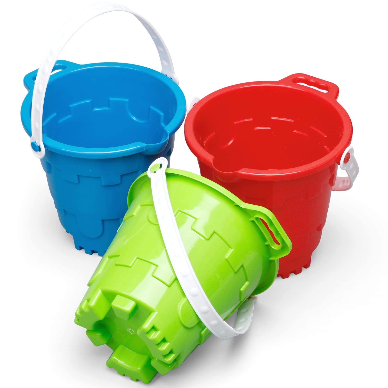 Dilabnba Beach Gear, 7" Plastic Beach Castle Mold Buckets, Sand Pail Water Bucket for Beach Fun Great Summer Party Fishing, Space Saving Outdoor Waterpot for Garden Camping Accessory (3PCS)