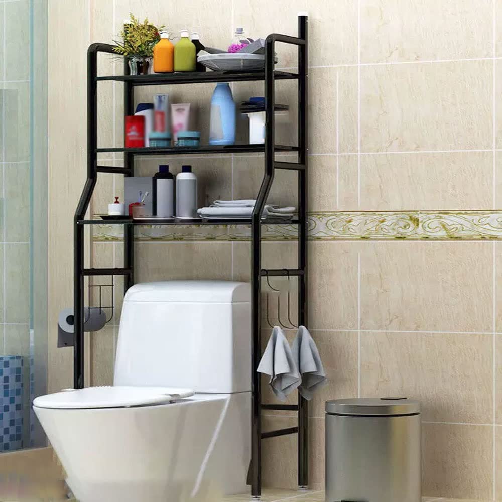 Badezimmer Regal Ohne Bohren Badezimmer Badezimmer Regal Boden Toilette Badezimmer Waschraum Waschbecken Rack Waschmaschine Toilette Lagerung Racks (Color : Black)
