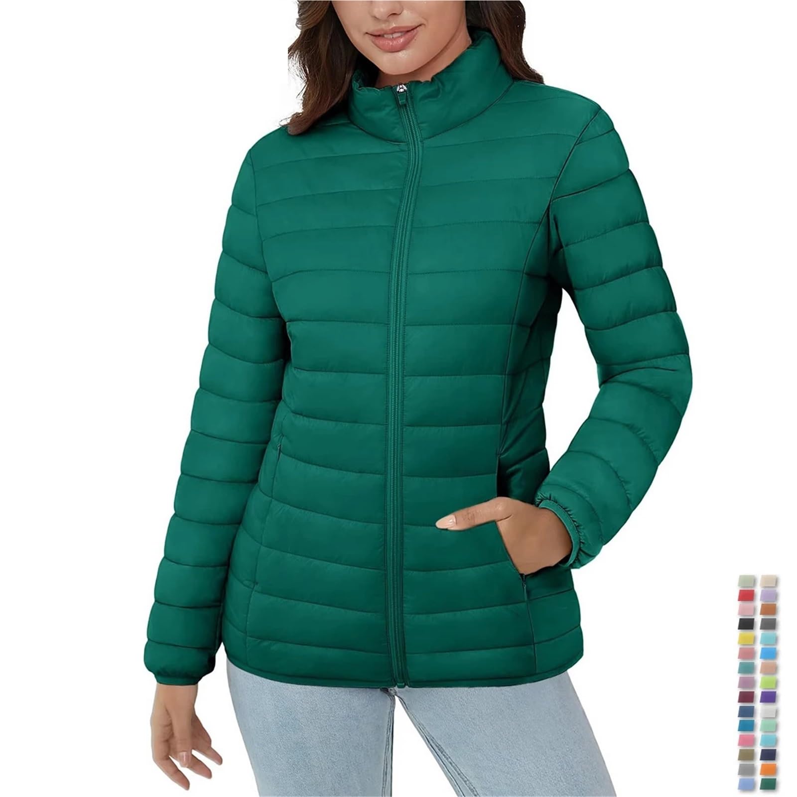 Giacche Leggere Trapuntate Piumini da donna, leggeri, trapuntati, imbottiti, con 3 tasche, cerniera, collo alto, cappotti invernali alternativi Per Attività All'Aperto E Viaggi(Color 7,L)