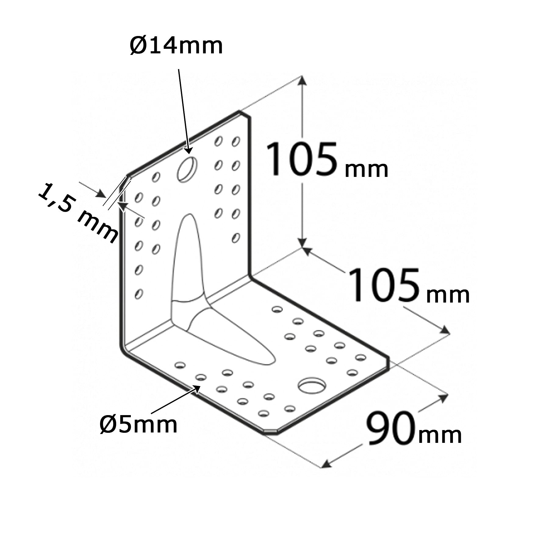 BRESKO Holzverbinder mit Sicke 105x105x90x1,5 mm 20 Stk. VPE Winkel Bauwinkel mit Steg Montagewinkel Rippe Verzinkt Holzbau