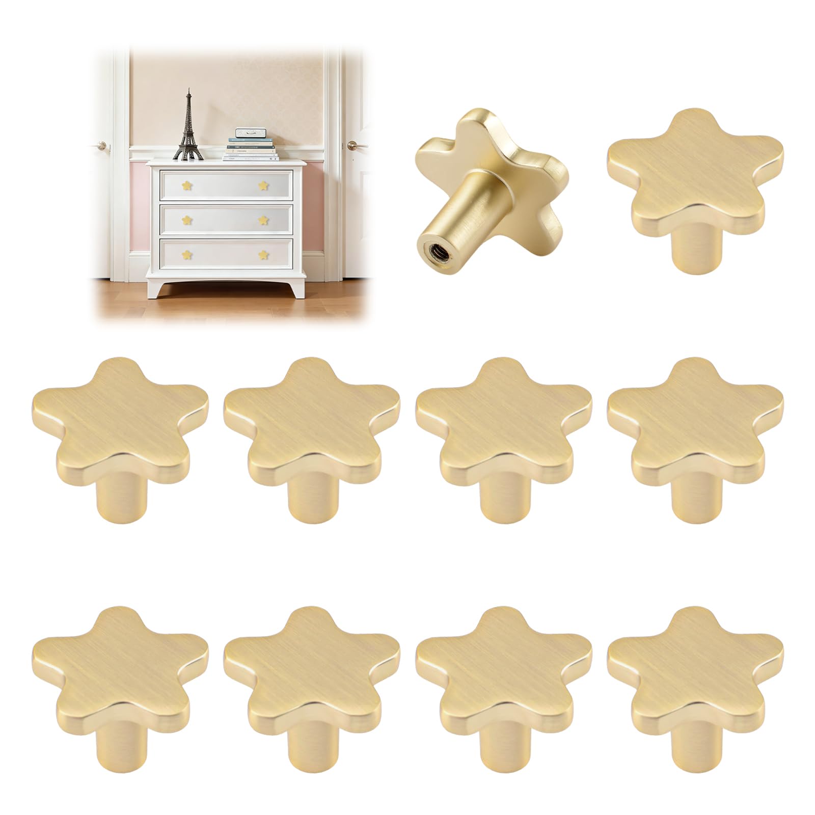 MOROBOR 10PCS Star Shaped Knobs, Creative Cabinet Knob Decorative Zinc Alloy Single Hole Furniture Handle with Screws& Expansion Tube for Cabinets Drawer Door — image 1