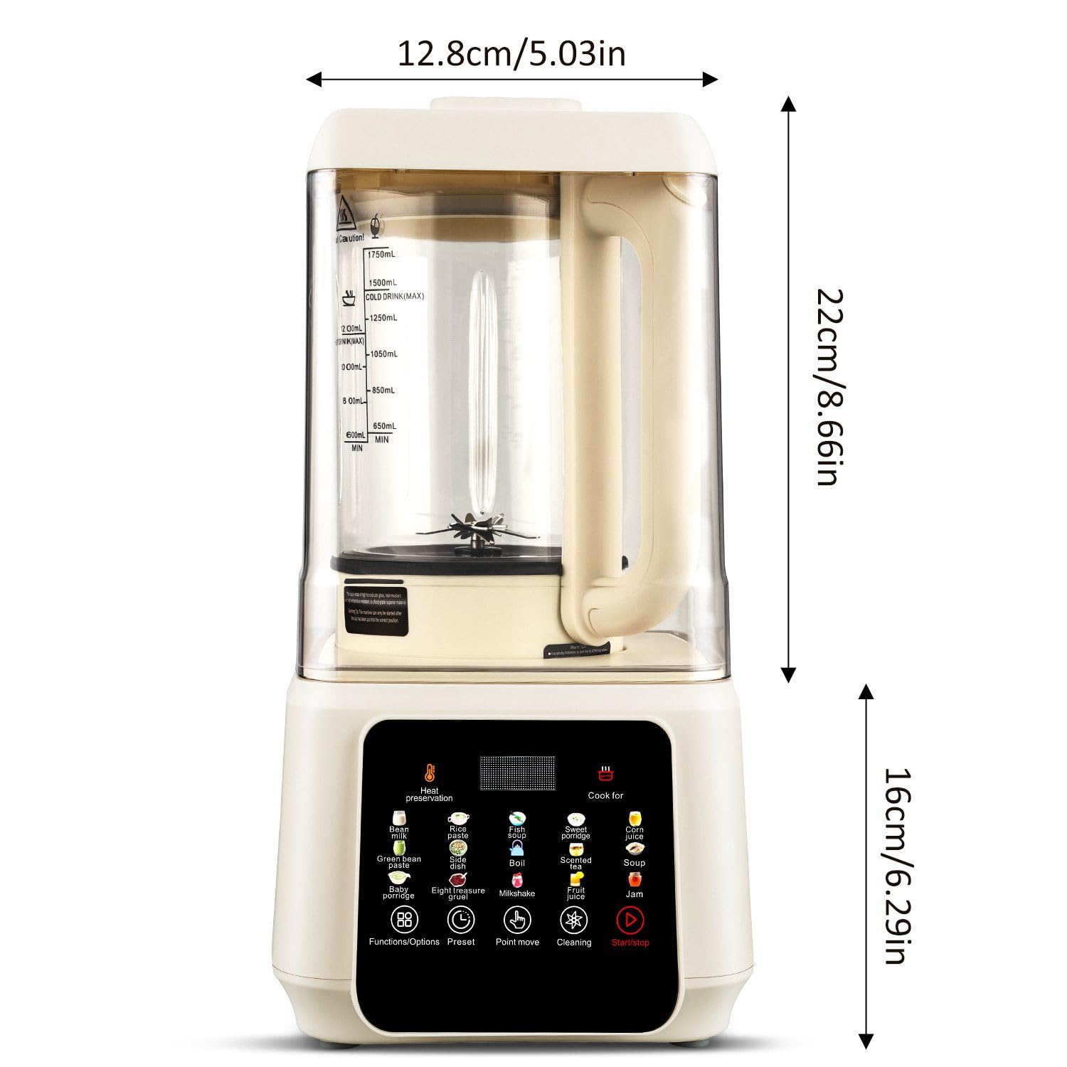 Batidora de Vaso Multifuncional 1,75L, Máquina de Leche Vegetal y de Soja, 15 Programas Fríos y Calientes, Tapa Antiruido de Vidrio, Temporizador 24h, Don Feliz