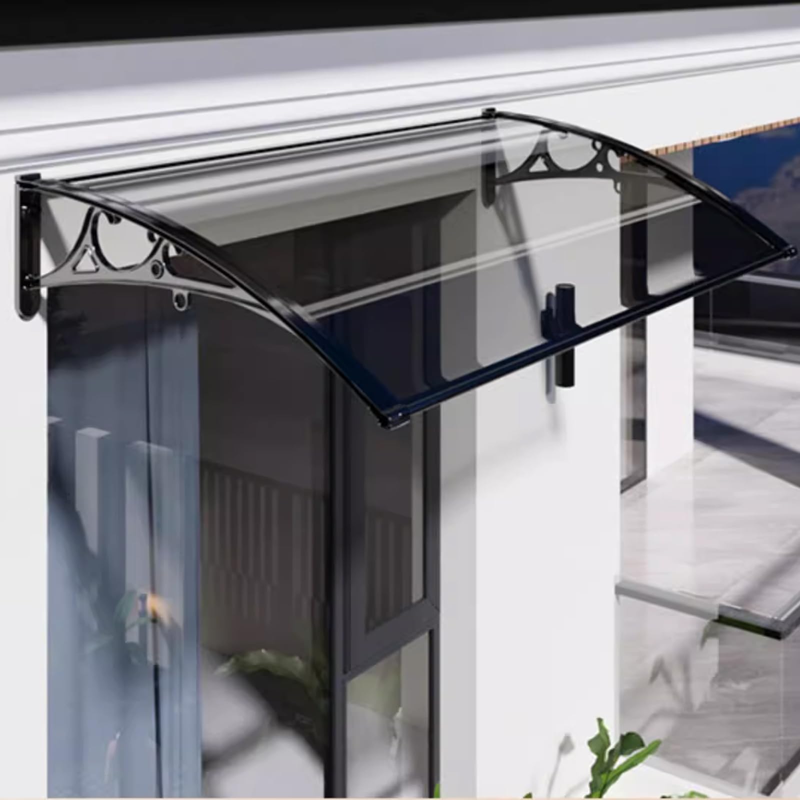GJMSSMY Aluminum Black Awning for Windows & Doors, Solid Polycarbonate Panel, Outdoor Canopy for Front Door, Weather-Resistant, 120x160cm (47x63in, C)