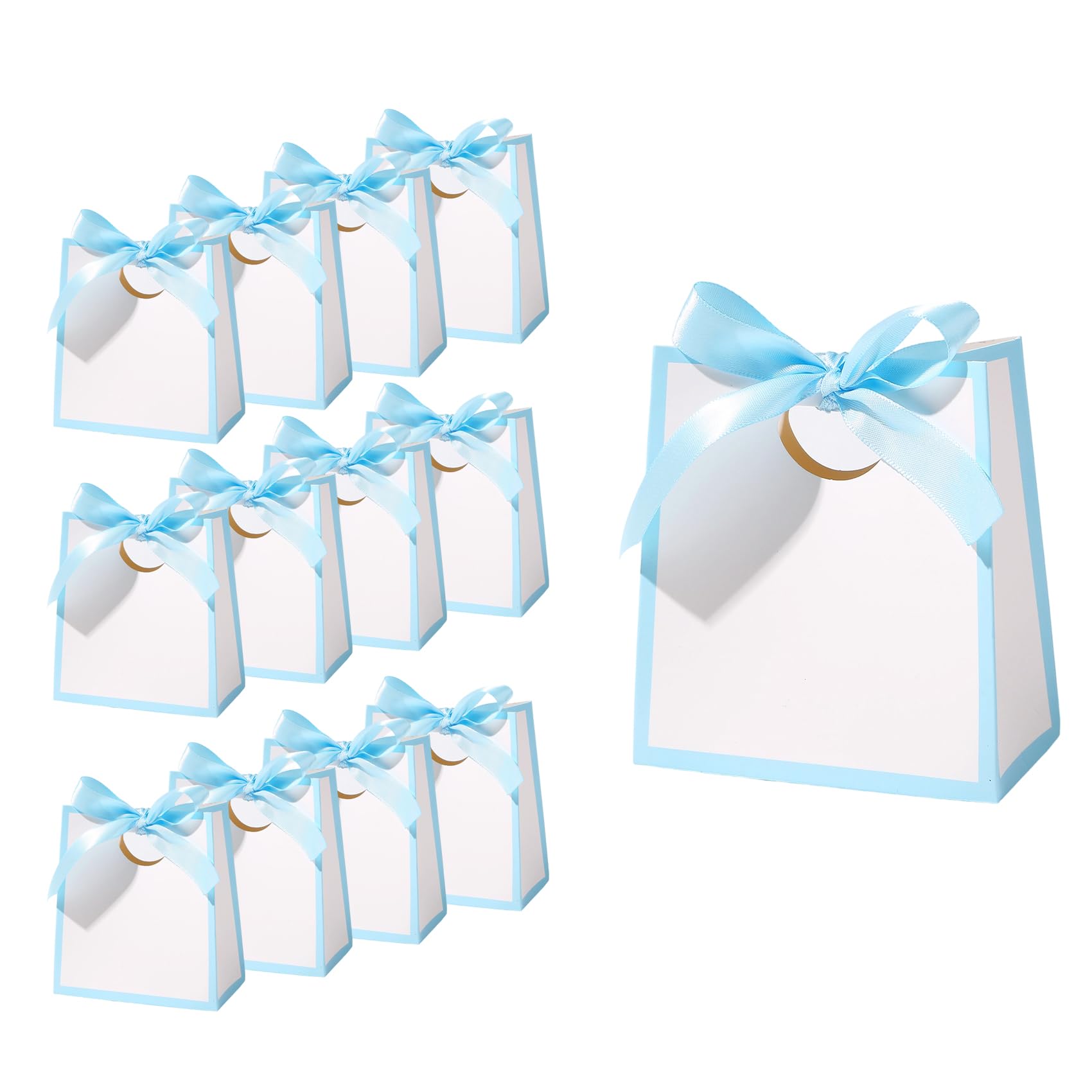 12Pcs Mini Gift Bags with Blue Ribbons 12× 11× 6 cm Small White Gift Bags White Party Bags for Wedding Baby Shower Birthday