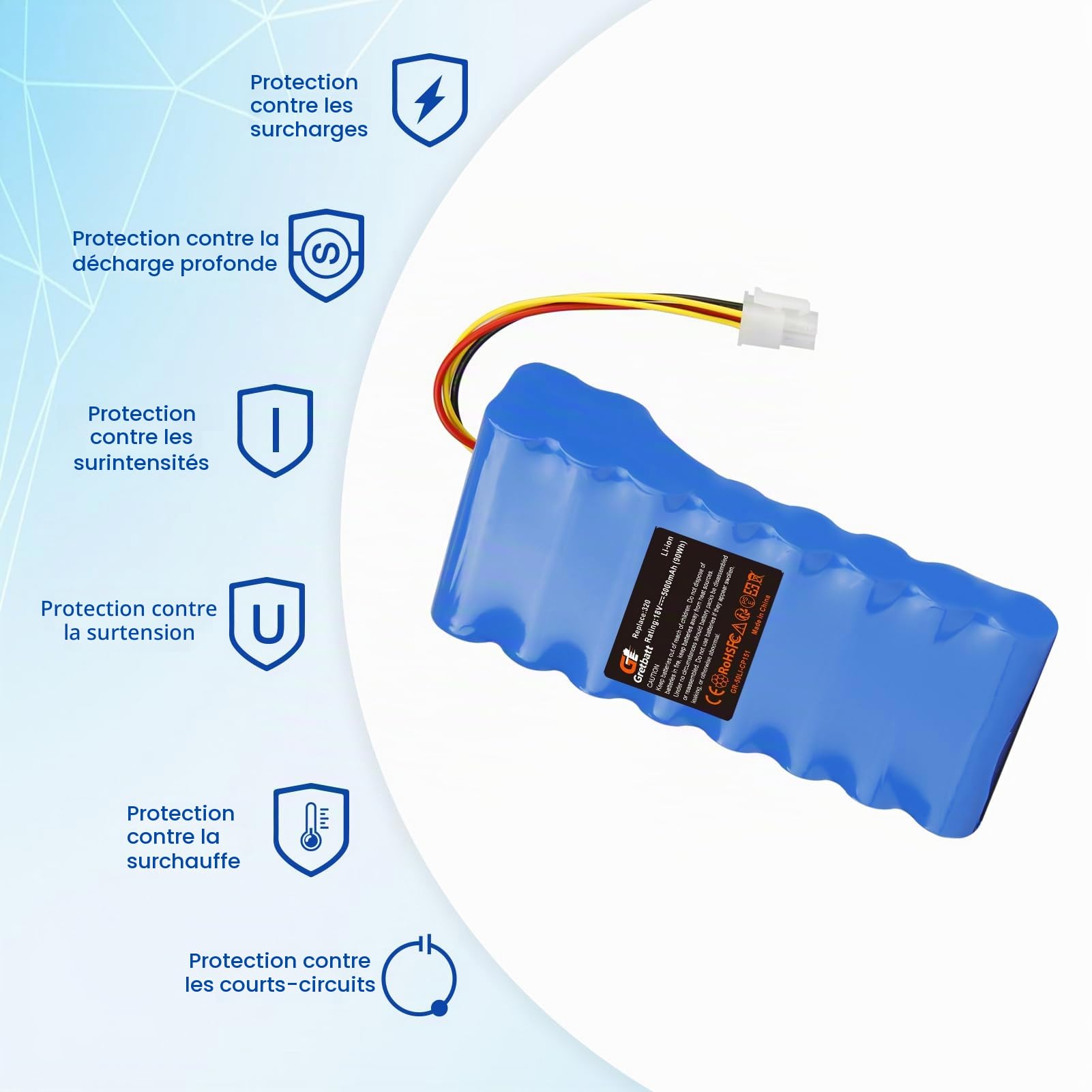 Batterie de Rechange 18 V 5,0 Ah pour Robot Tondeuse Automower 320, 330X, 420, 430, 440, 450X, 520, 550, Remplacement pour Batterie 580 68 33-01,580 68 33-02.