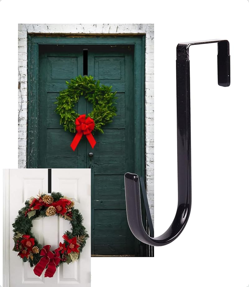 Pxiryanlow Black Wreath Hanger - Strong Bearing Fall Wreath Christmas Halloween Decorations Carbon Steel Wreath Door Hook Easy to Install