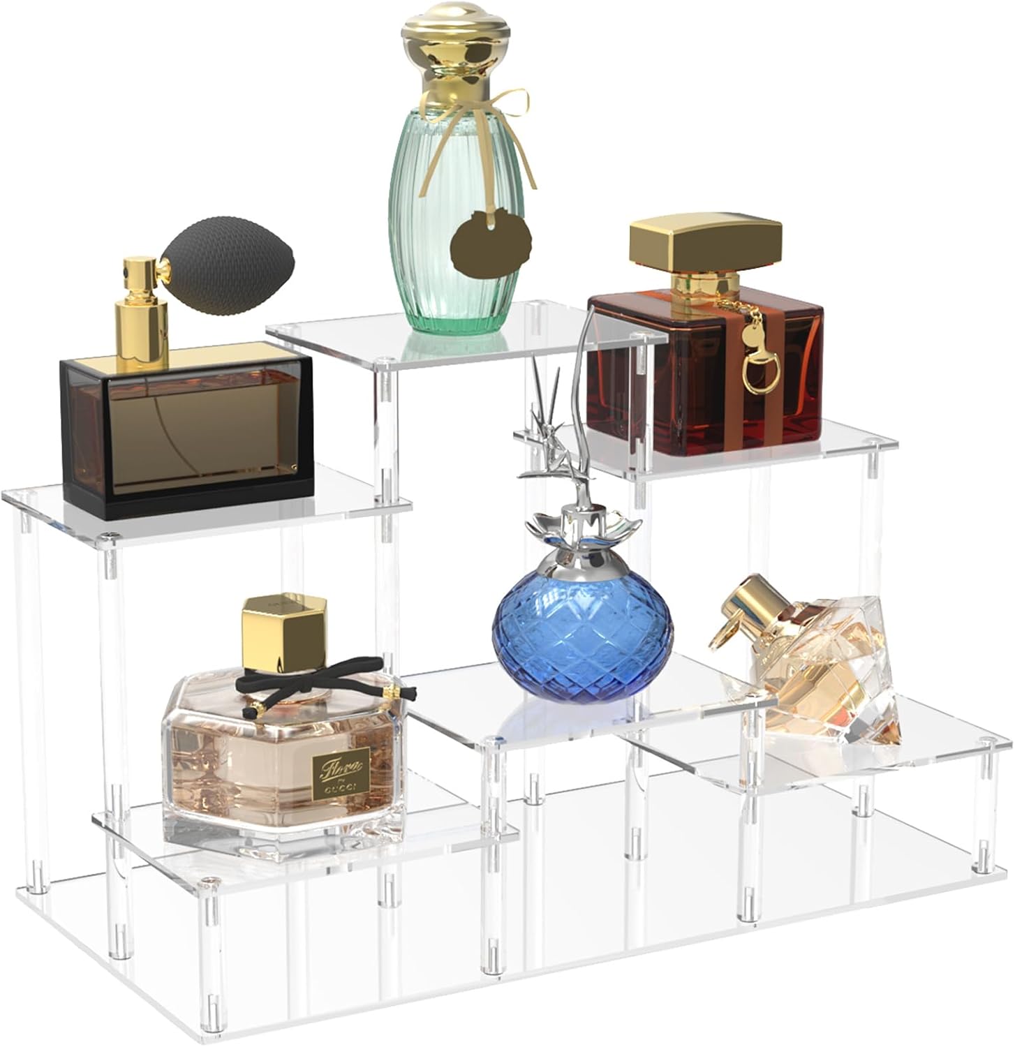 DuvinDD 6-Tier Acrylic Riser Display Stand, Clear Cologne Stand Perfume Organizer for Dresser Vanity, Cupcake Stand for Dessert Table Display, Acrylic Risers for Collectibles Funko POP Action Figure