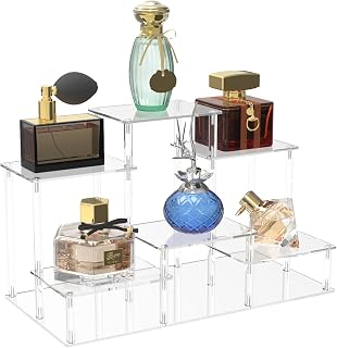 DuvinDD 6-Tier Acrylic Riser Display Stand for Collectibles Cologne Stand | Clear Perfume Organizer for Dresser Vanity, Cupcake Stand for Dessert Table Display, Acrylic Risers Funko POP Action Figure