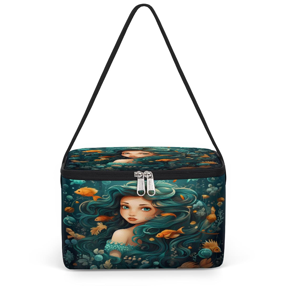 GzLeyigou Mermaid Princess Lunch Bags for Women Men 9 Cans, Hot & Cold Food Delivery Bag Insulated Grocery Bag Insulated Lunch Box Fish Friends Cooler Bag for Office Work Picnic Beach
