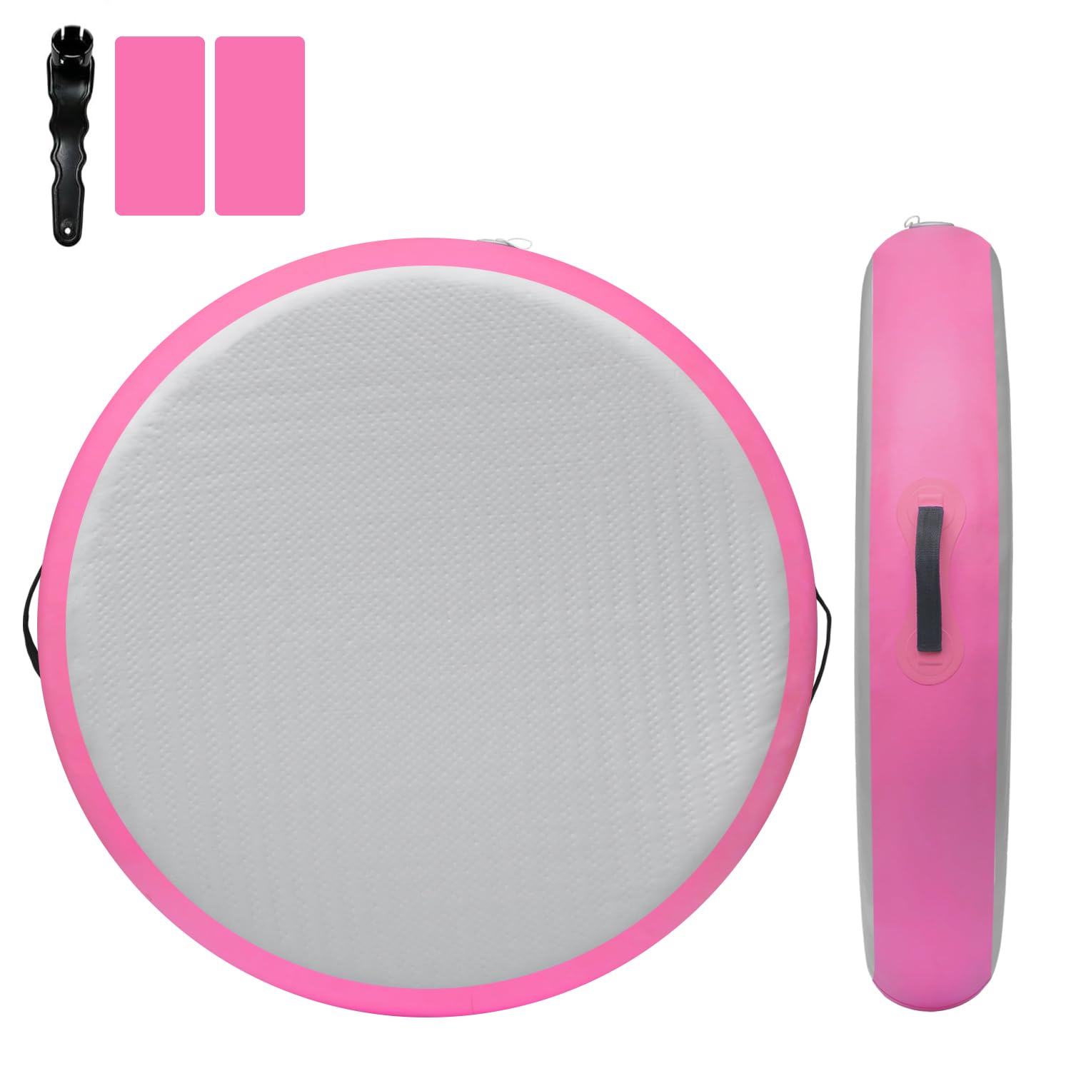 1M Inflatable Round Tumbling Mat, 20cm Thick Air Gymnastics Track Tumbling Inflatable Gymnastics Mat, Tumble Track for Gym Home Use/Training/Cheerleading/Yoga/Water Fun (Pink)