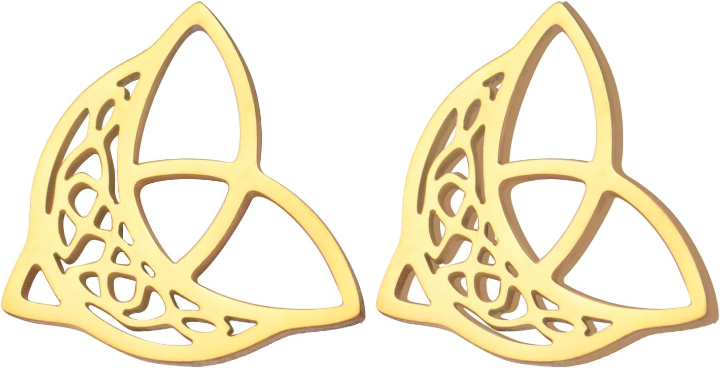 Dreamtimes Celtic Moon Stud Earrings Celtic Knot Triangle Earring for Women Men Crescent Earrings Celtic Knot Triangle Vintage Stud Earrings Irish Jewelry