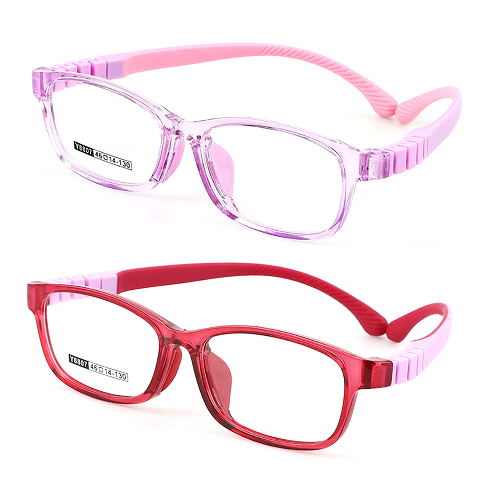 Gafas para niños, paquete de 2 unidades, marco flexible de silicona suave para niños y niñas, de 4 a 12 años
