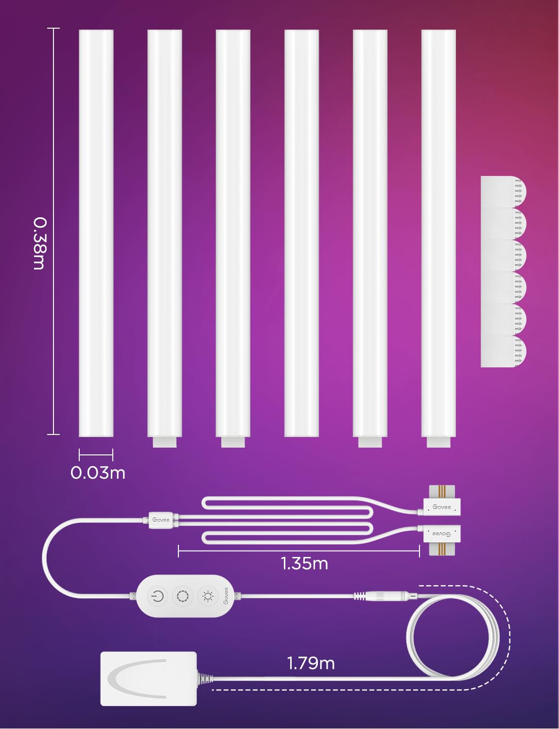 Govee Glide Wall Light LED RGBIC, 11 Musikmodi, 64 Szenenmodi, Alexa, Google Assistant, Smart Lively Lichtleisten, 6 Stück