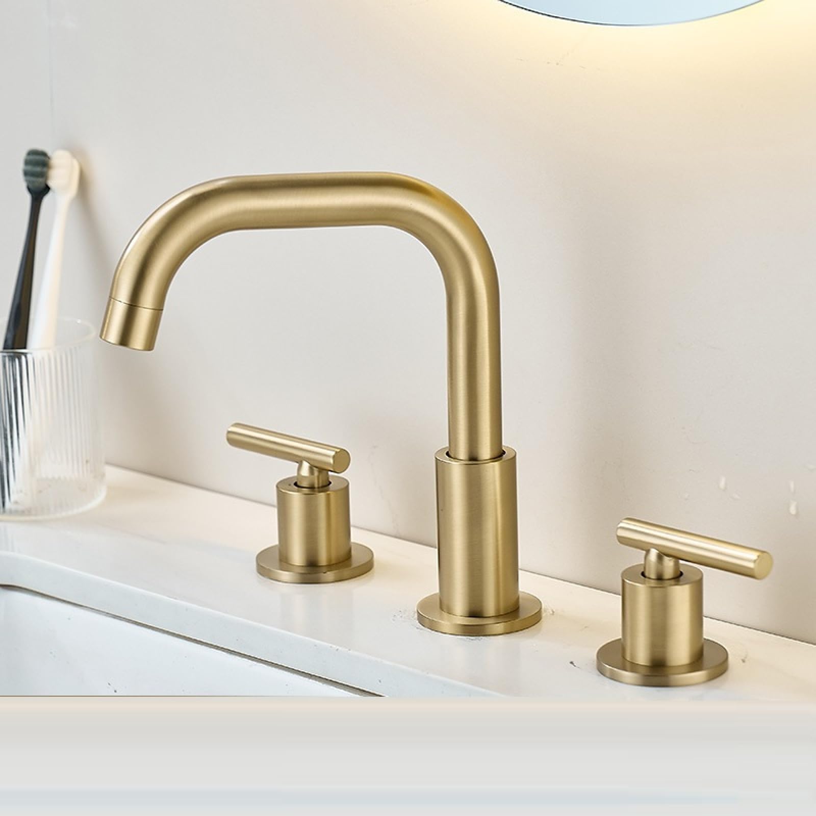 Fanjubei Seven Characters: Gold Bathroom Copper Split Three-Hole Hot And Cold Basin Faucet