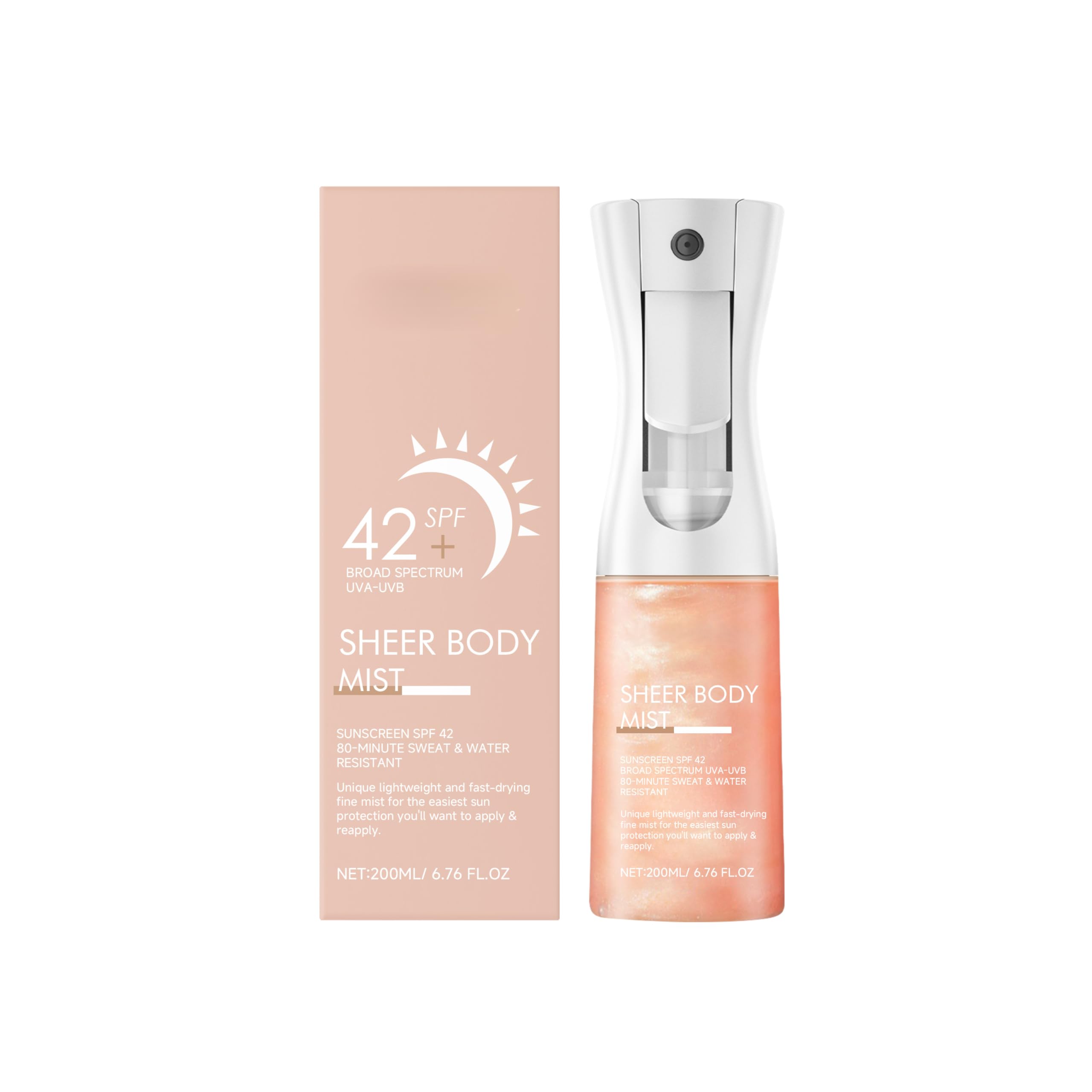Sunglaze Sheer Body Mist Sunscreen SPF 42 Non-Aerosol Shimmering Sunscreen Spray with Coconut Oil Hyaluronic Acid Makeup-Friendly Glow