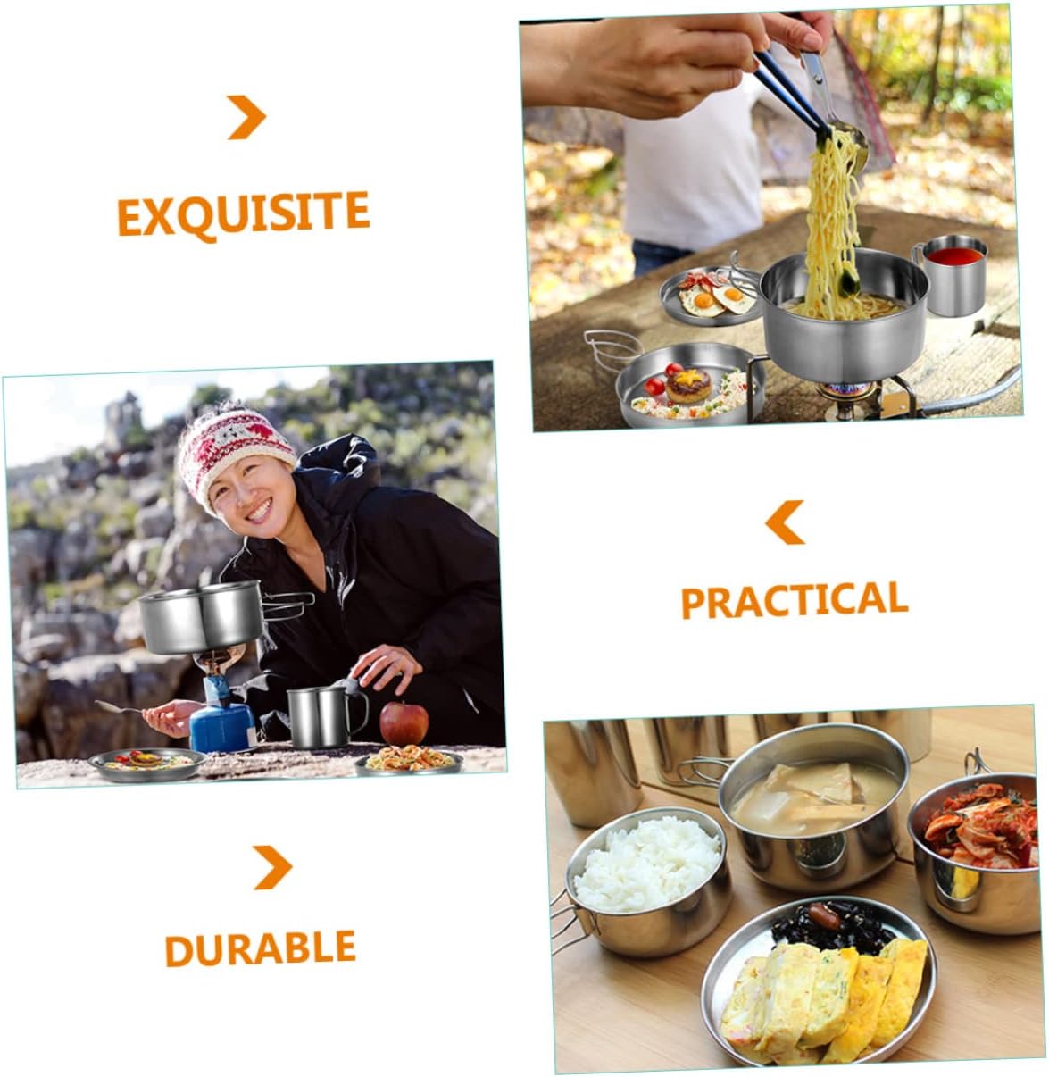 1Set Portable Outdoor Camping Cookware Stainless Steel Cooking Kit for Hiking and Backpacking Durable and Non Stick Cookware Essentials for Outdoor Cooking
