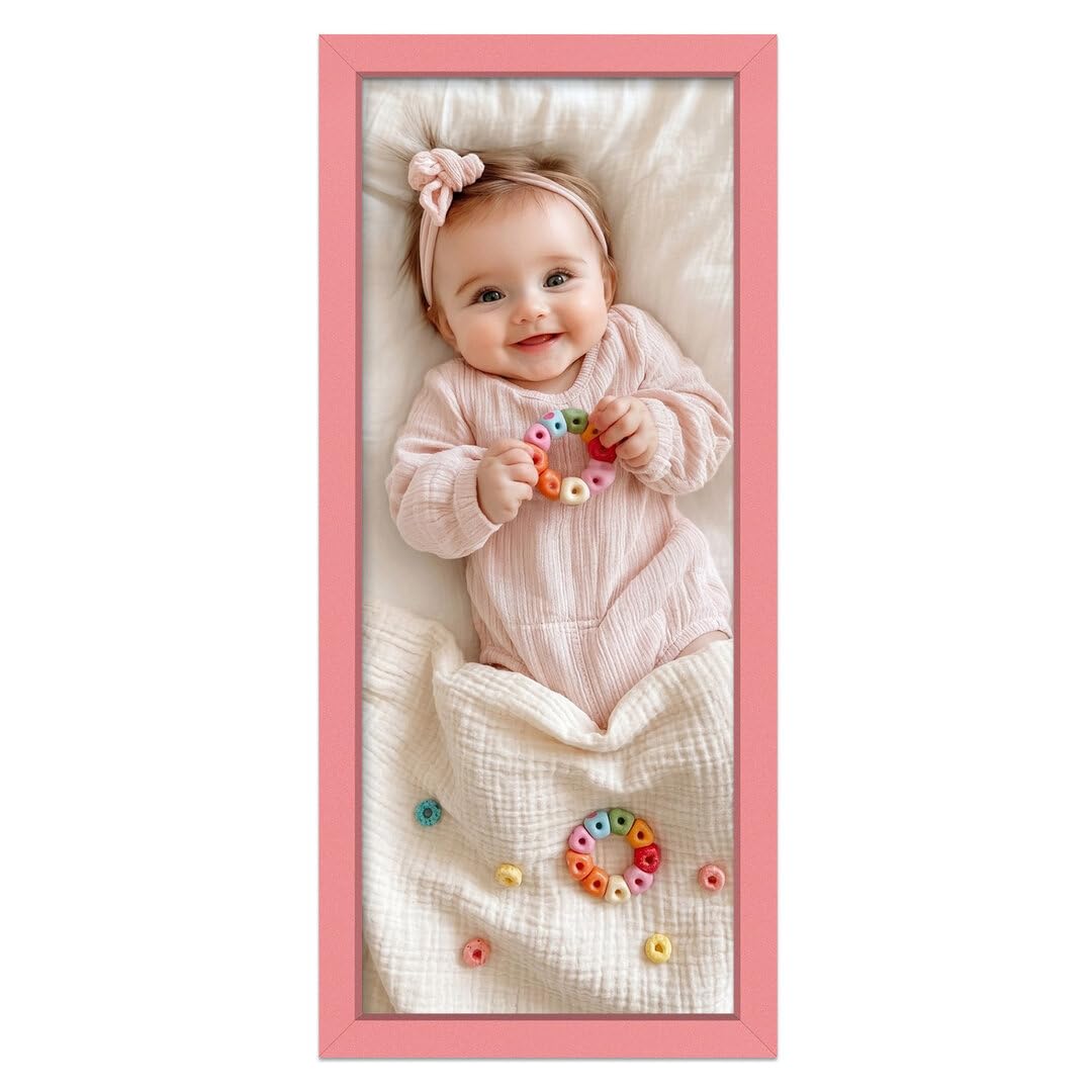 Alison Kingsgate Baby Pink 16X5 Nursery Picture Frames, Baby Boy Gift Photo Frame, Wall Mount or Tabletop, Perspex Front, Thin Keepsake Frame for Newborn, Baby Shower & First Memories
