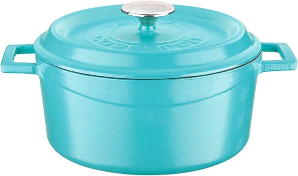 Lava Metal Spring Series - Cast Iron Cookware, Round, 24cm, Matte Enamel, Glossy Black Base, Red