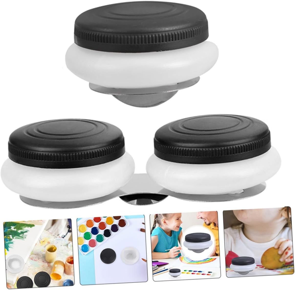 OHPHCALL 2pcs Stainless Steel Oil Paint Palette Cups with Lids Double Spout Design for Watercolor and Oil Painting Reusable Mixing and Cleaning Containers for Artists
