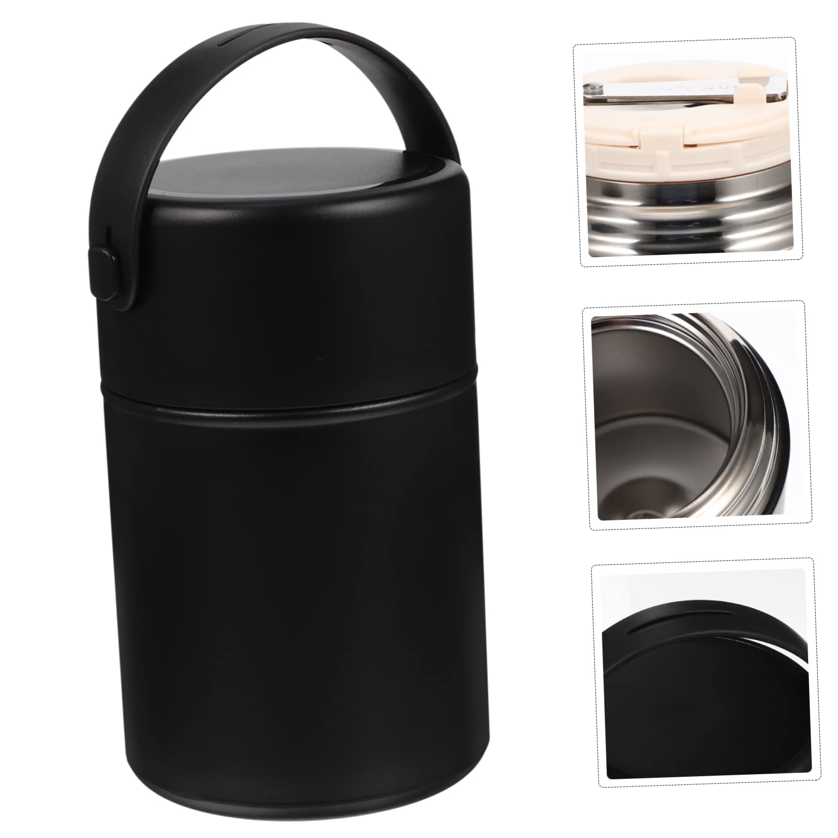 Vaguelly Isolierter Edelstahl Thermobehälter 850ml Auslaufsicher mit Löffel und Henkel für Unterwegs Schwarz