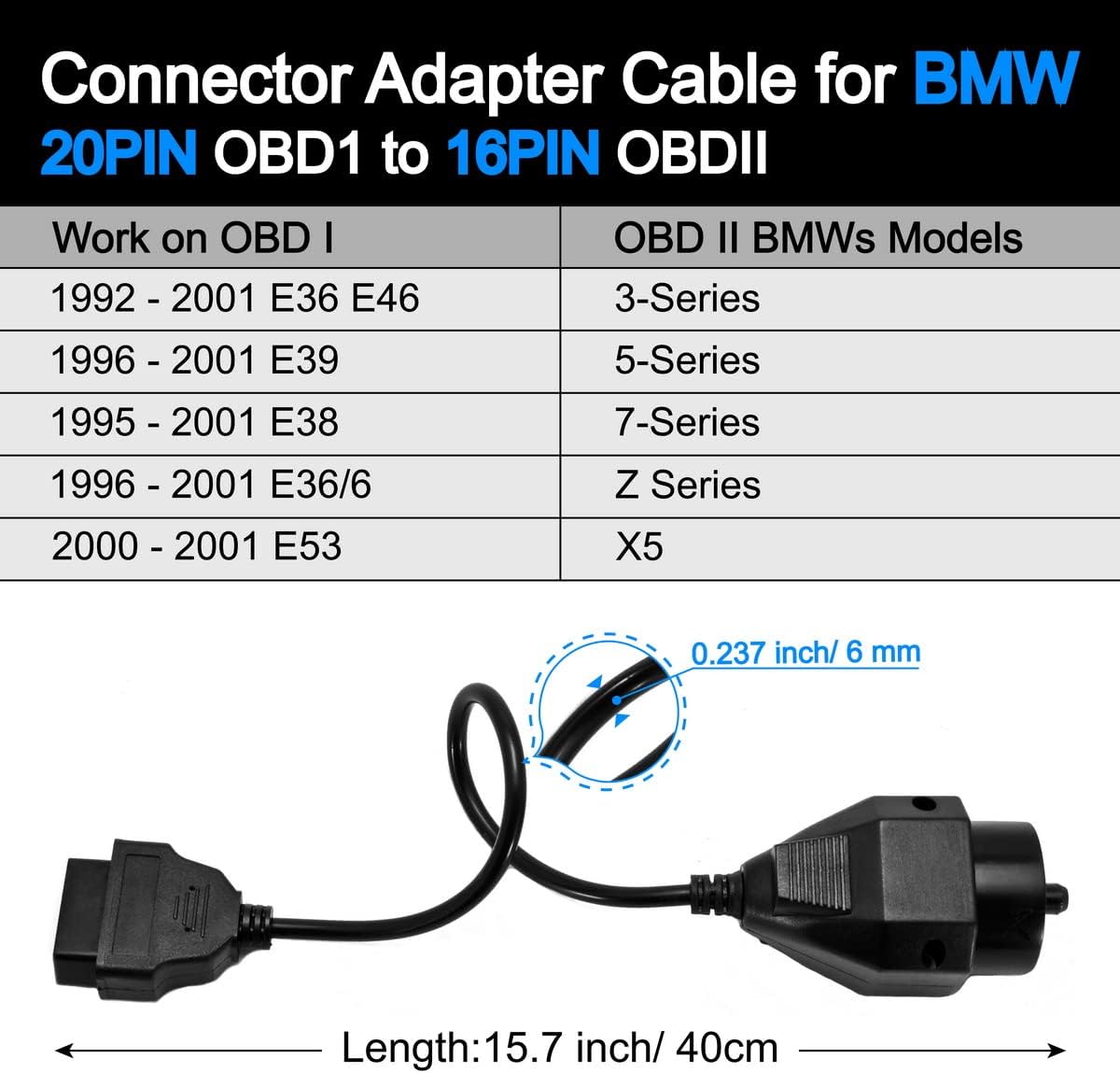 Goliton® OBD OBD2 16 Pin Connector Diagnostic Adapter for BMW 20 Pin