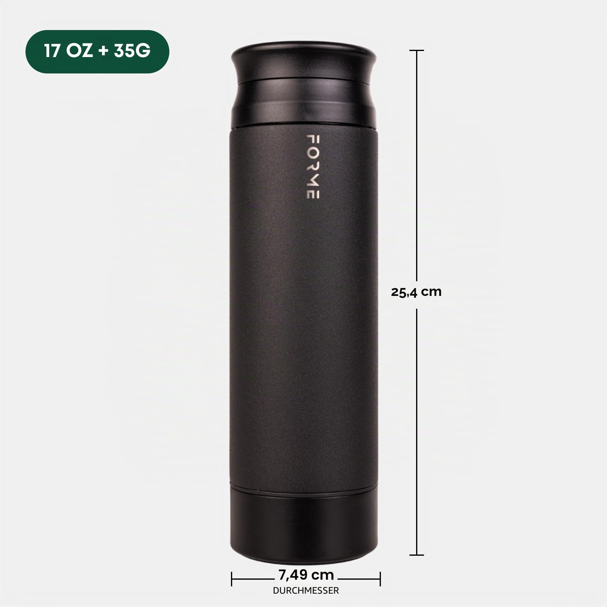 FORME Mixer-Shaker-Flasche, auslaufsichere, doppelt isolierte Edelstahl, geräuschlose Shaker-Flasche für heiße und kalte Getränke mit Nahrungsergänzungsmittelaufbewahrung, ideal für Protein und Shakes