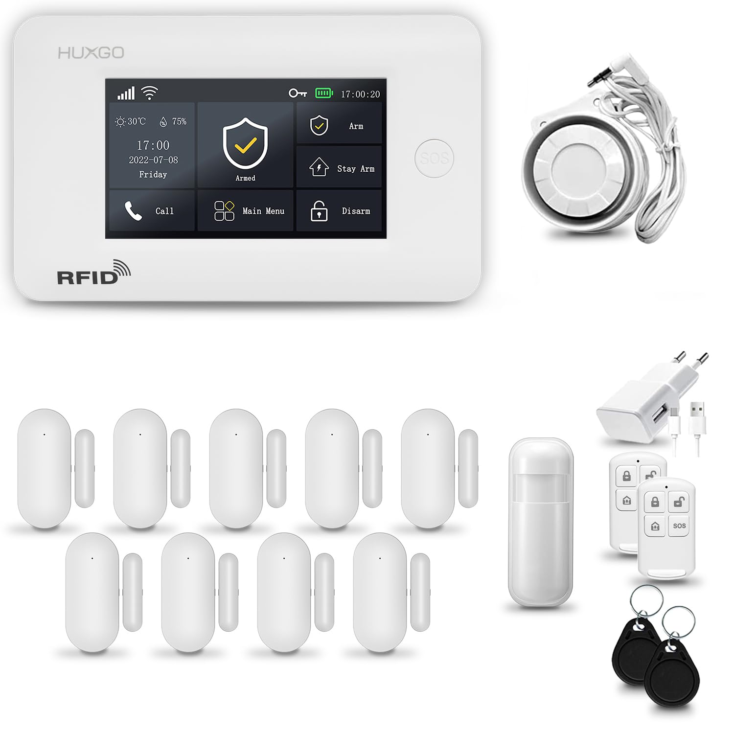 HXA006 Funk Alarmanlage Set WiFi + GSM 4G mit Sirene | Alarm System mit Bewegungsmelder, 9X Tür- Fenstersensor, Fernbedienung | Wohnmobil Alarmanlage | Smart Home Security