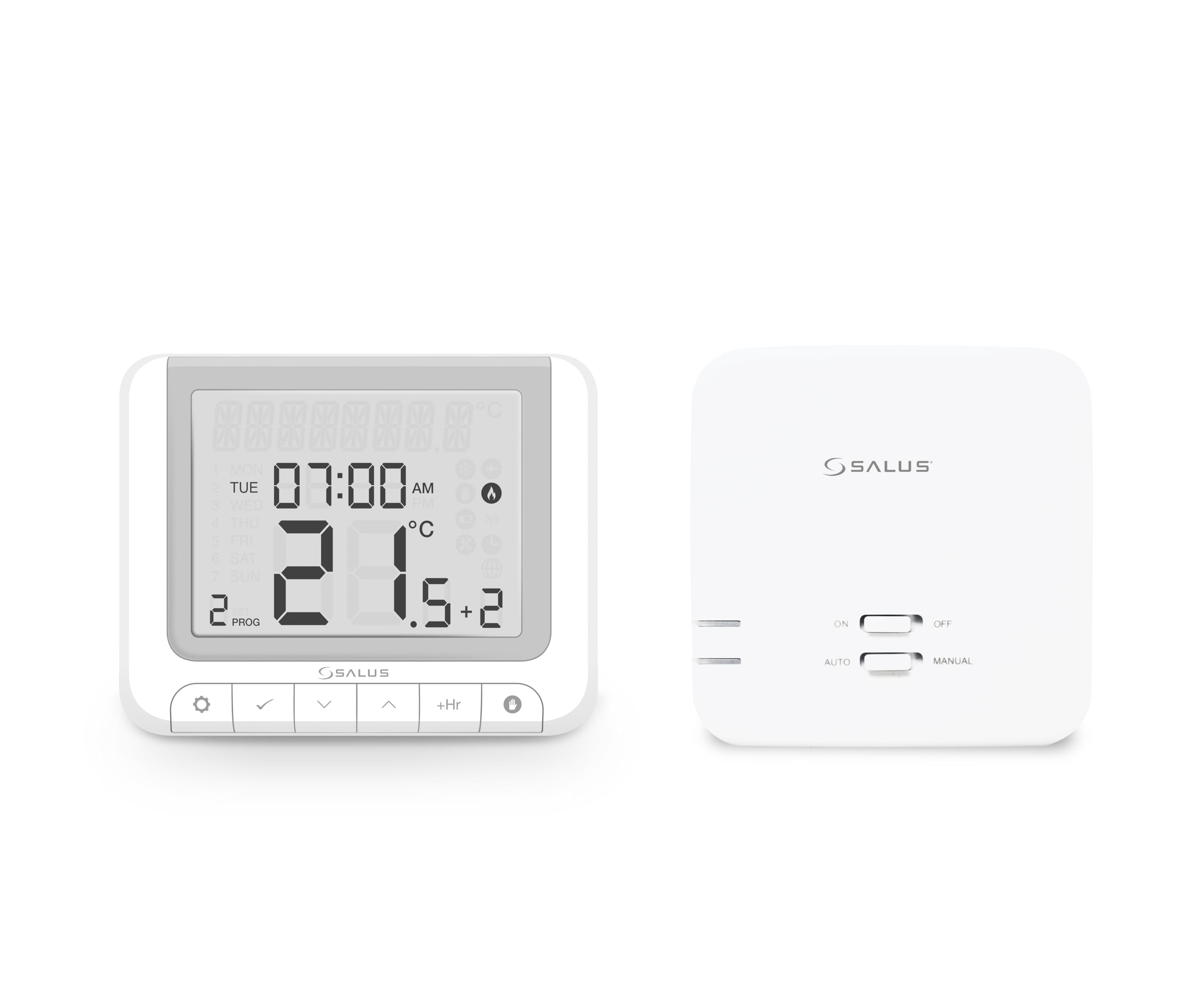 Salus RT520RF Batteriebetriebener Digital Programmierbarer Funk-Raumthermostat Funk-Thermostat mit großem Display, Weiß, 118 x 95 x 26 mm