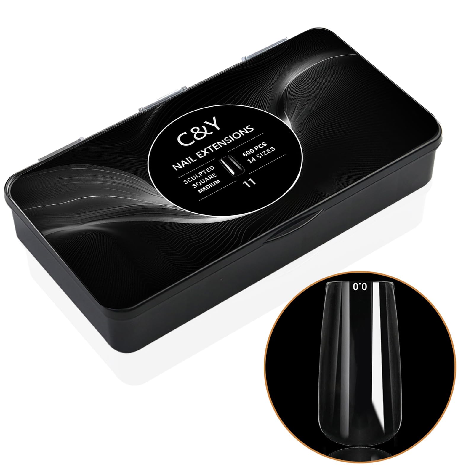 Cycullinyt 600pcs Sculpted Medium Square Soft Gel Nail Tips, Professional False Nail Tips with Box - 14 Sizes Full Cover Clear Acrylic Press On Fake