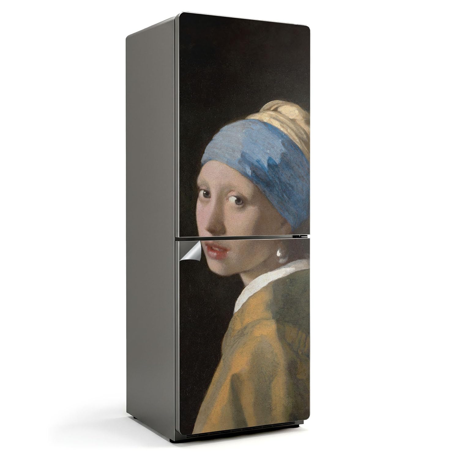 Sticker Réfrigérateur 70x190 cm - Décoration Autocollante Portrait Fille à la Perle pour Cuisine