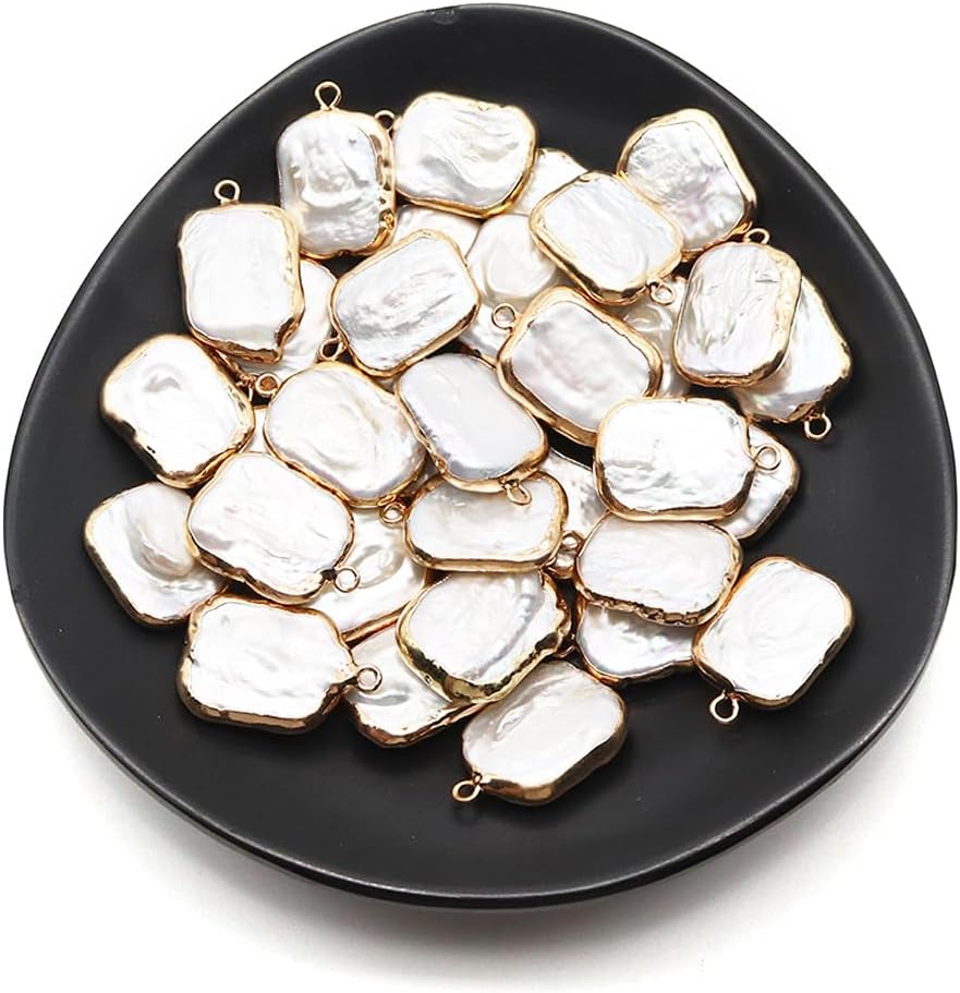 LE SKY 5 Pcs Natural Pearl Pendants Loose Rectangle Pearl Pendants for Jewelry Making Necklace Bracelet Charms DIY