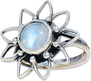 Rainbow Moonstone Ring, 925 Solid Sterling Silver Ring, Moonstone Boho Ring, Statement Ring, Round Moonstone Ring, Boho Ring, Blue Moonstone (T 1/2)