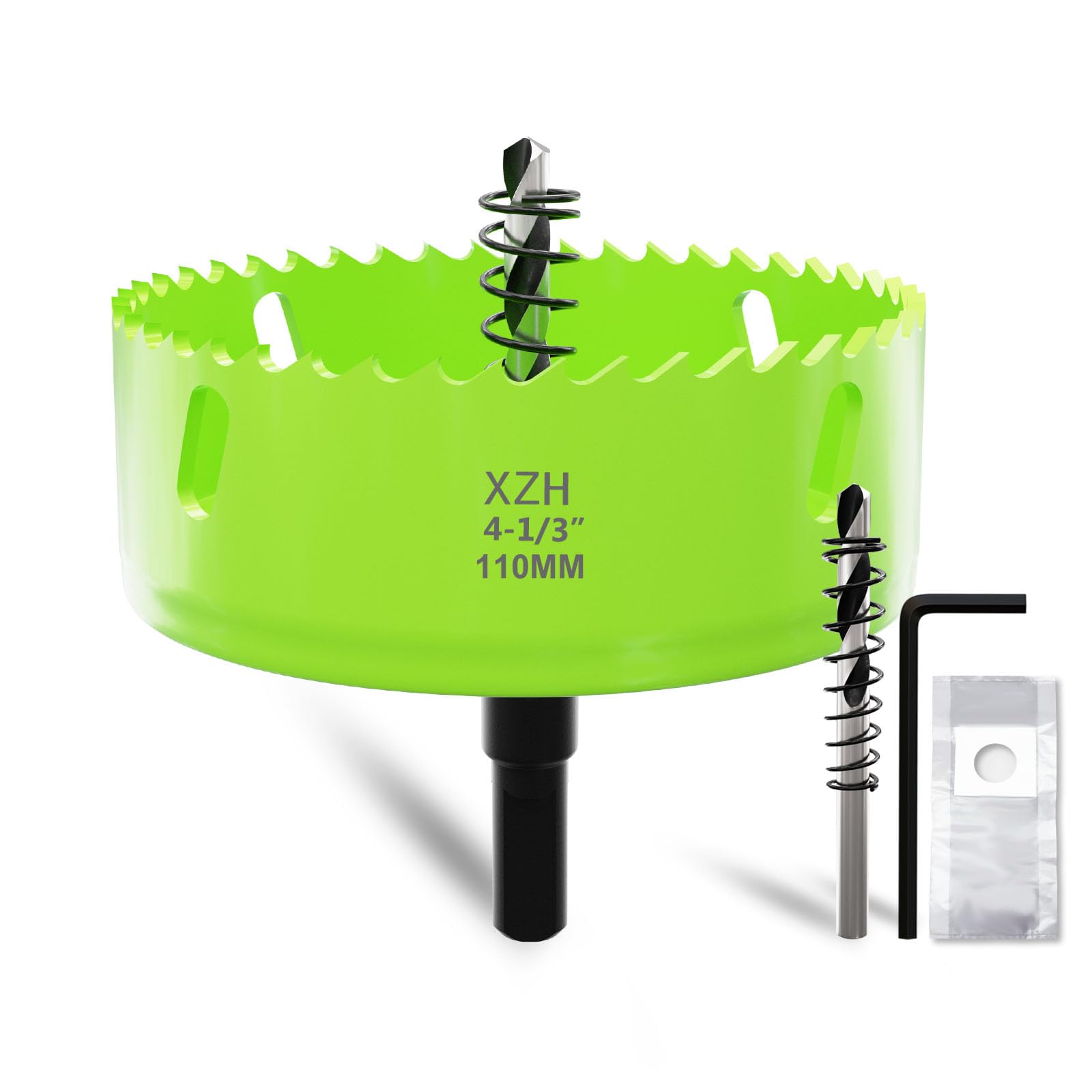 XZH 110mm Bi-Metal Hole Saw Kit with Arbor & Pilot Bit, Effortless Smooth Cutting for Wood Plastic, Drywall & Thin Metal